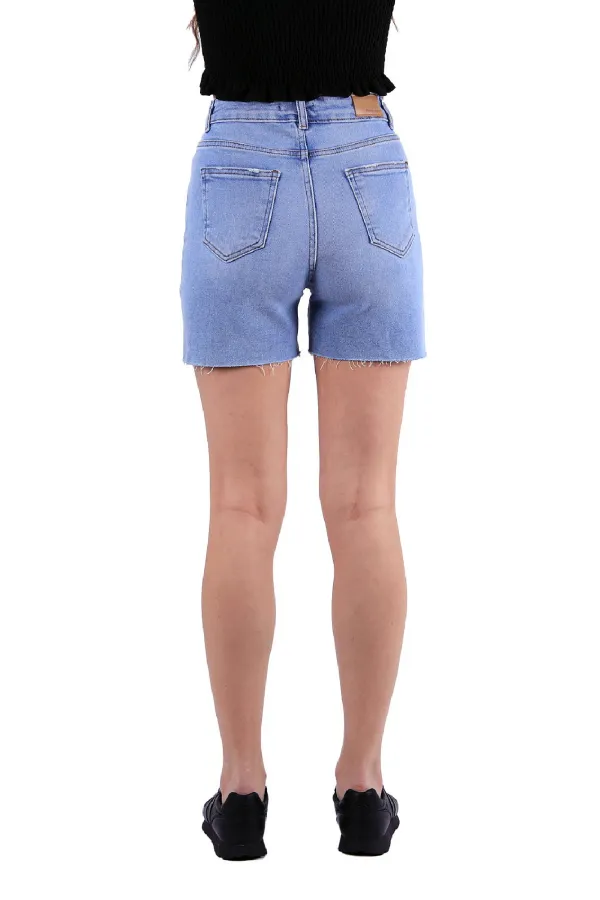 Basic Denim Short with Fringe Ending 264-15-(S-XL-6) Light Blue Denim Basic Denim Short with Fringe Ending 264-15-(S-XL-6) Light Blue Denim