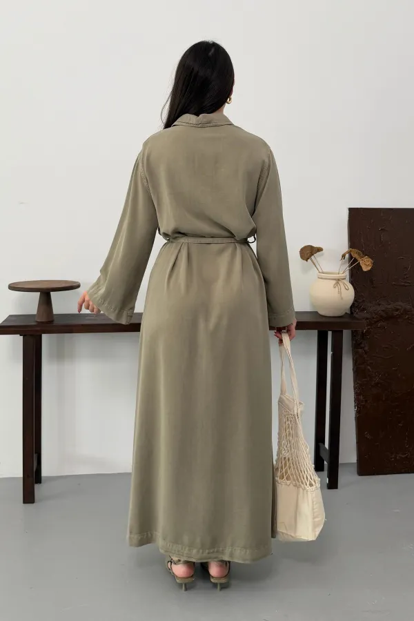 Belted Long Denim Dress 3035-74-(S-XL) Green