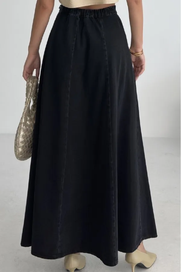 Ruffled Long Skirt with Elasticated Waist 1063-23-(36-44) Regular Anthracite