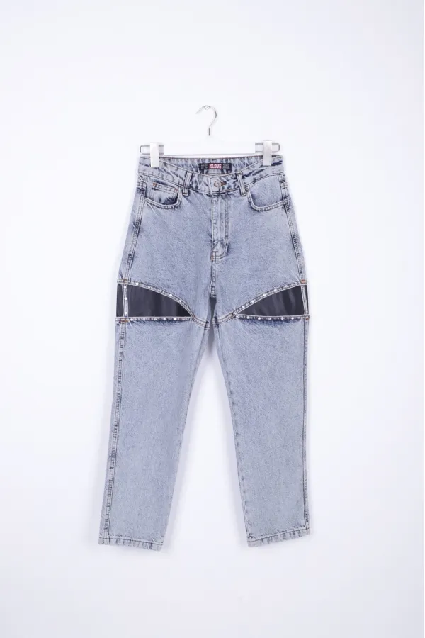 Deri Pencere Detaylı Kot Pantolon  995-08-(28-33)