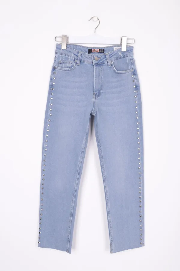 Yanı Drop Detaylı Mom Fit Kot Pantolon 1895-15-(26-31) Yanı Drop Detaylı Mom Fit Kot Pantolon 1895-15-(26-31)