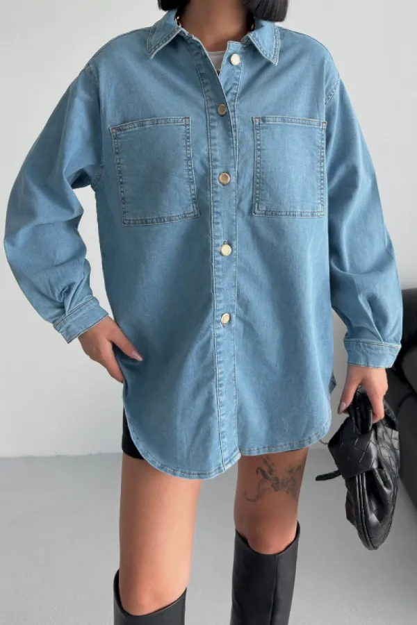 Oversize Denim Shirt 6090-25-(S+L+3) Middle Blue
