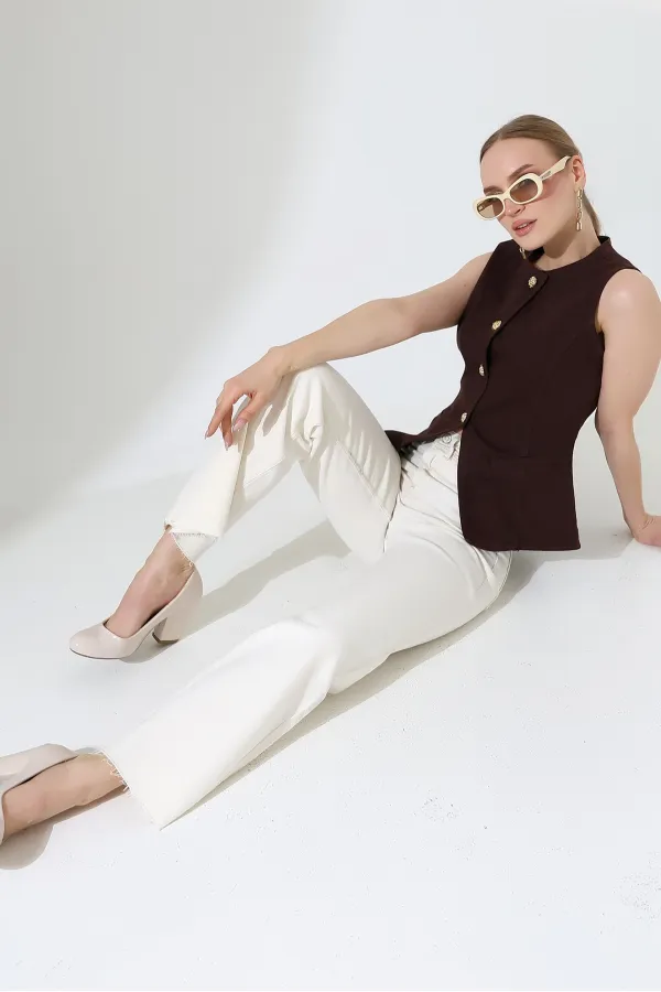 Wide Leg Palazzo Relaxed Jean with Decorative Front Pockets 1710-80-(27-32) Natural