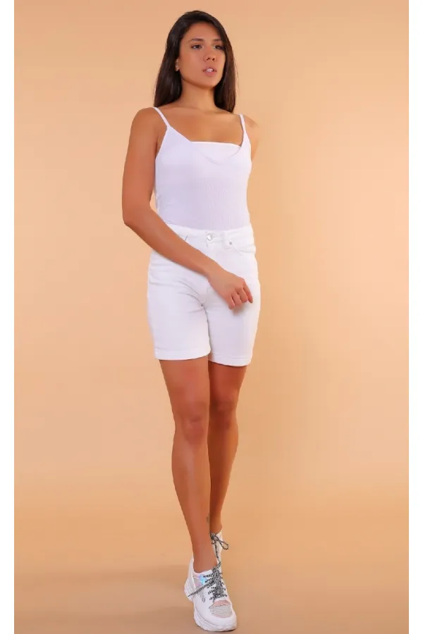 Mom Denim Short with Double Folded Leg Ending 209-50-(S-L-5) White Mom Denim Short with Double Folded Leg Ending 209-50-(S-L-5) White