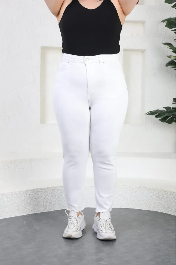 Fringe Ending High Waisted Mom Fit Jean  764-50-(30-36) White
