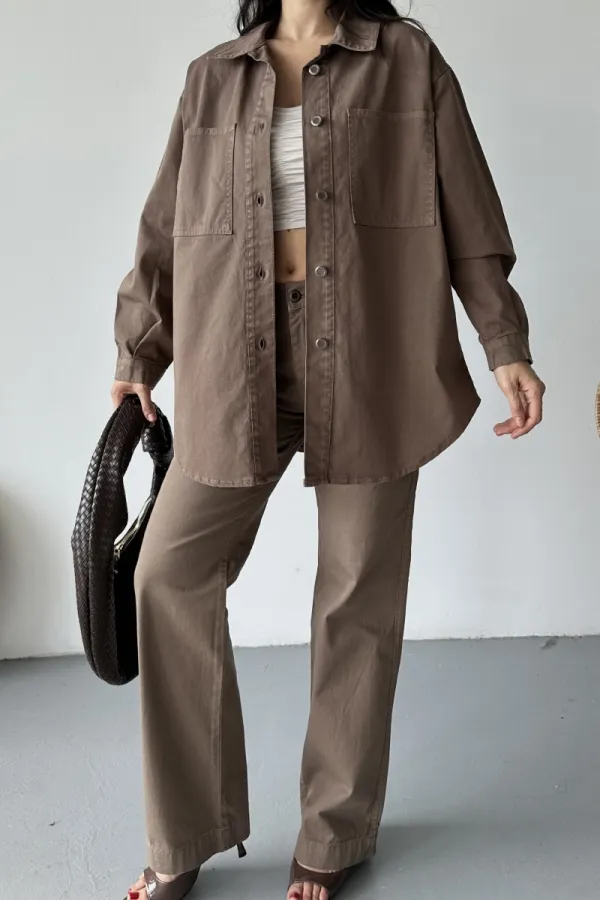 Düğmeli Oversize Kot Gömlek 6080-72-(S+L+3)