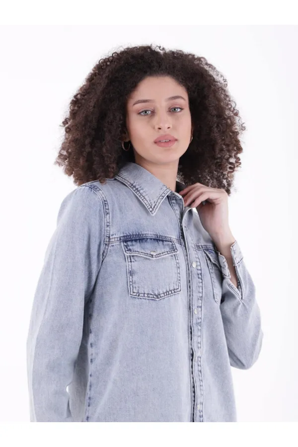 Denim Shirt with Snap Buttons 6013-18-(S-XL-6) Middle Blue Snow Denim Shirt with Snap Buttons 6013-18-(S-XL-6) Middle Blue Snow