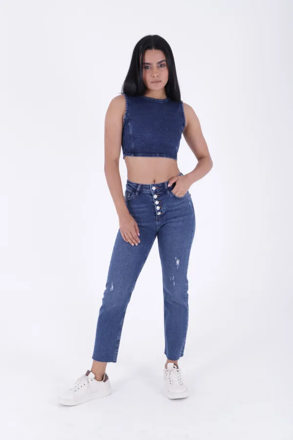 5 Düğmeli Mom Fit Kot Pantolon  745-01-(28-33)
