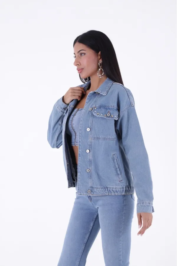 Sırtı Nakışlı Kot Ceket  634-06-(S-XL)