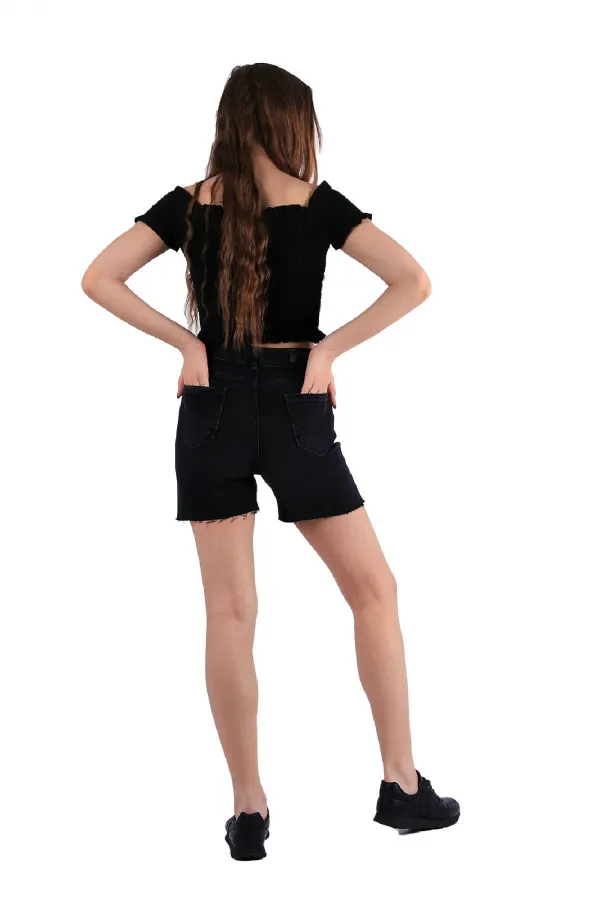 Basic Denim Short with Fringe Ending 264-03-(S-XL-6) Anthracite Denim Basic Denim Short with Fringe Ending 264-03-(S-XL-6) Anthracite Denim