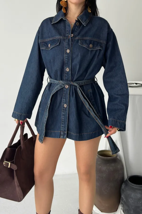 Belted Oversize Shirt 6250-19-(S-L-3) Dark Blue Intense Tinted