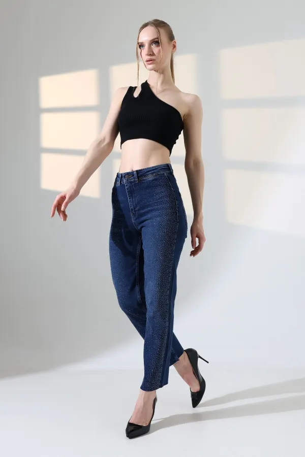 Serpme Taşlı  Relax Kot Pantolon  7193-01-(27-32)