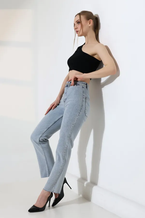 Serpme Taşlı  Relax Kot Pantolon  7193-08-(27-32)