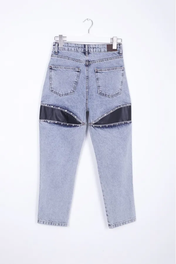 Deri Pencere Detaylı Kot Pantolon  995-08-(28-33)