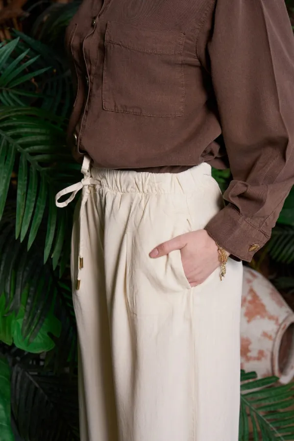 Elastic Waist Linen Pants HS700-65-(S-XL) Stone Elastic Waist Linen Pants HS700-65-(S-XL) Stone
