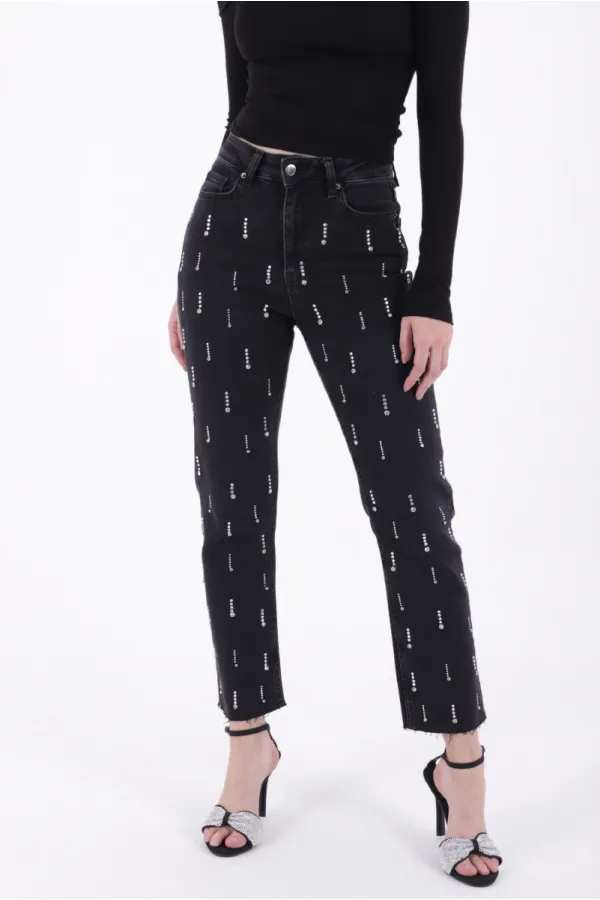 Tek Taraflı Droplı Mom Fit Kot Pantolon 7038-23-(26-31) Tek Taraflı Droplı Mom Fit Kot Pantolon 7038-23-(26-31)