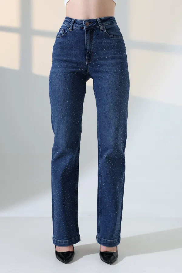 Serpme Taşlı Relax Kot Pantolon  7190-01-(27-32)