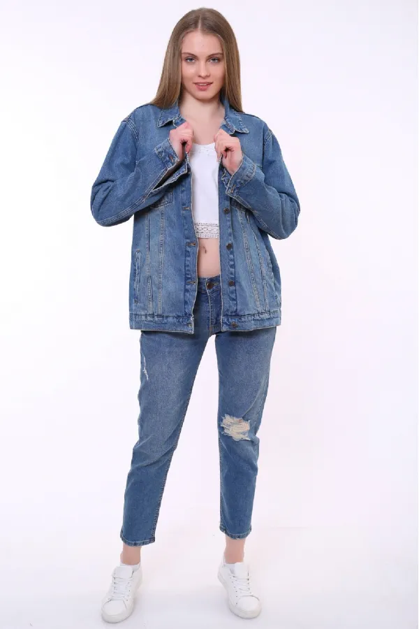 Classic Regular Boyfriend Denim Jacket 650-01-(S-XL-6) Dark Blue Denim Classic Regular Boyfriend Denim Jacket 650-01-(S-XL-6) Dark Blue Denim