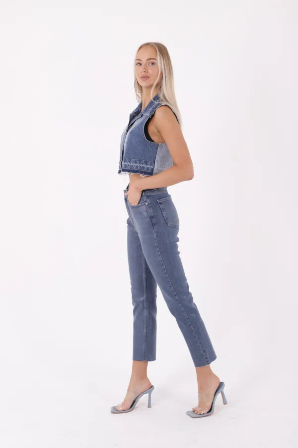 Dikişsiz Paça Mom Fit Kot Pantolon  764-53-(26-31)