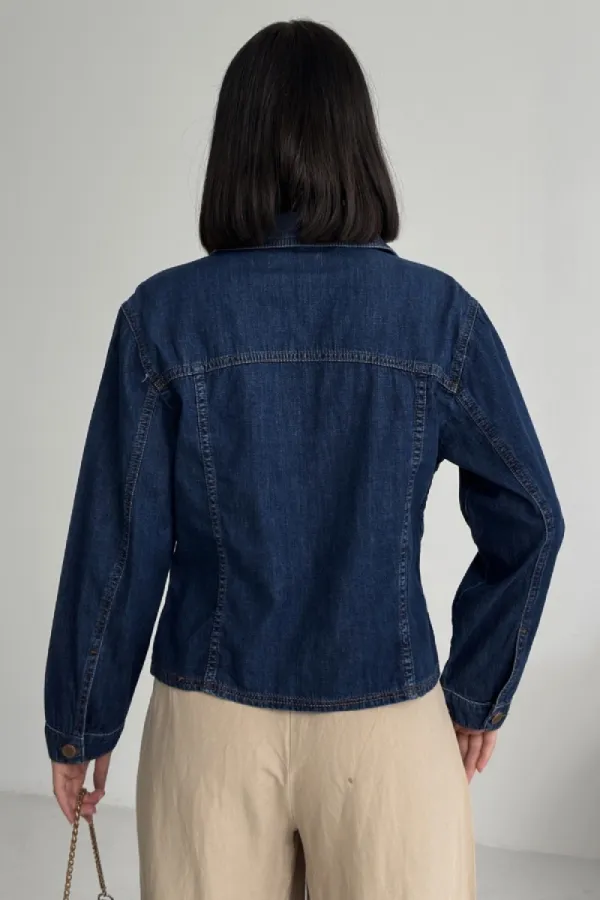 Dikiş Detaylı Kot Gömlek 6153-01-(S-XL)