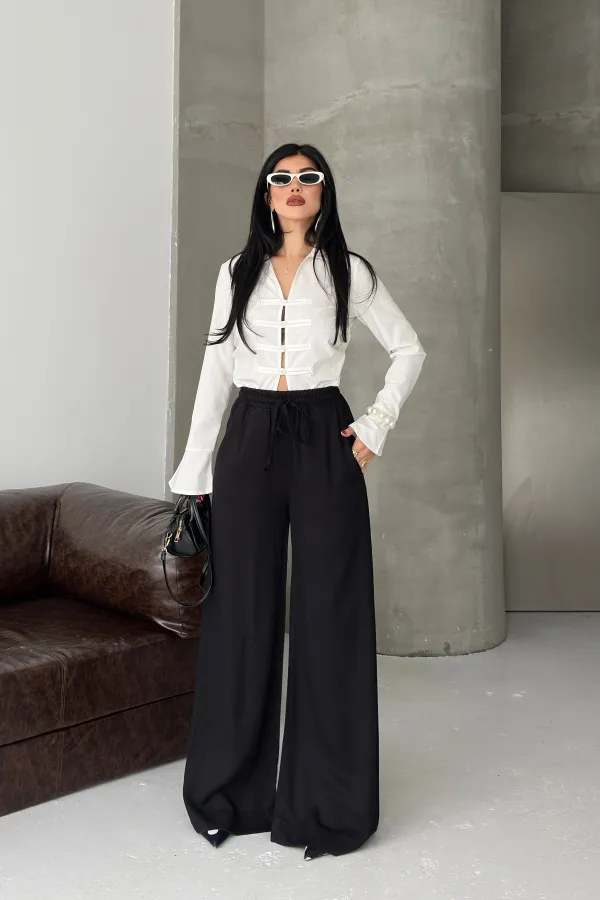 Elasticated Palazzo Trousers 7150-07-(36-42-4) Black