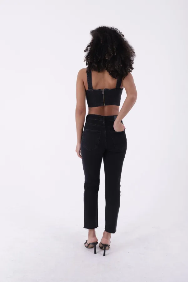 Taşlı Mom Fit Kot Pantolon  7023-08-(32-36)