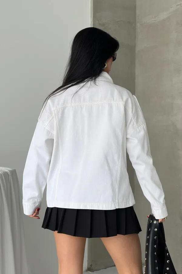 Denim Jacket with Pockets 6254-51-(S-L-3) Cream White