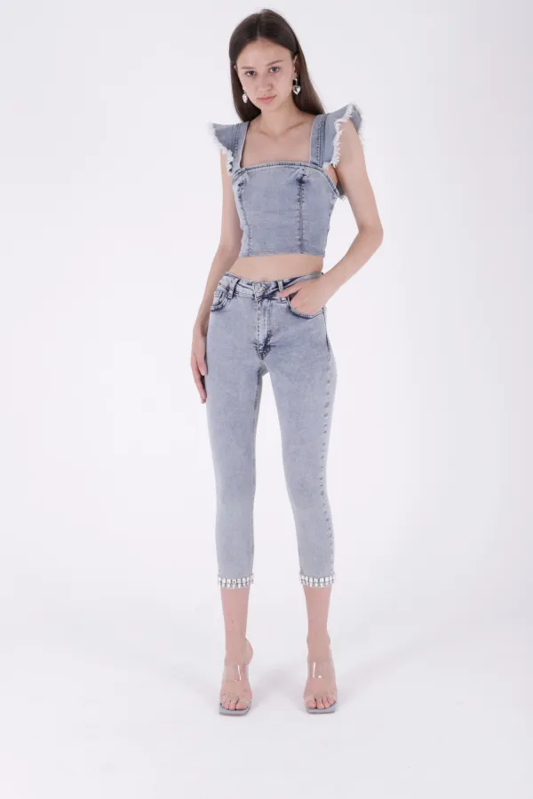 Paçası Taşlı Skinny Kot Pantolon 7037-08-(28-33) Paçası Taşlı Skinny Kot Pantolon 7037-08-(28-33)