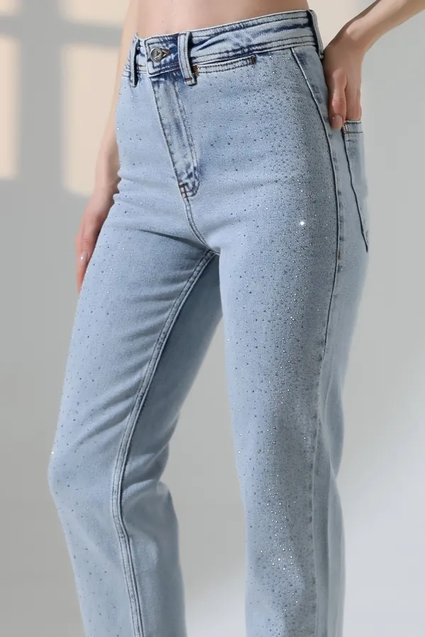 Serpme Taşlı  Relax Kot Pantolon  7193-08-(27-32)