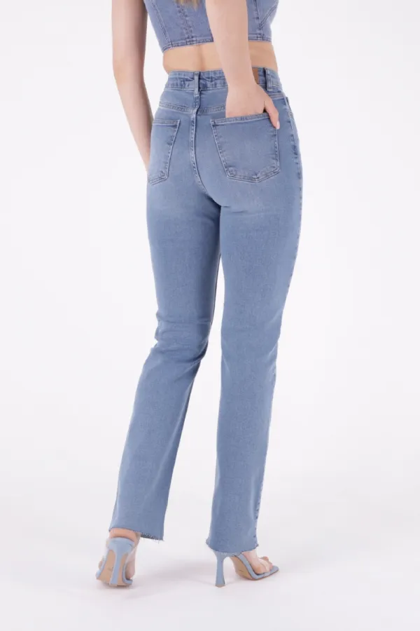 Tasseled Bottom Wide Leg Relax Jean 1726-15-(28-33) Light Blue Denim Tasseled Bottom Wide Leg Relax Jean 1726-15-(28-33) Light Blue Denim