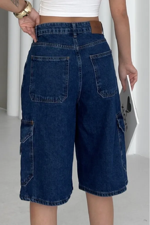 Mid Length Denim Shorts with Pocket Detail 2026-26-(36-42-6) Regular Dark Blue