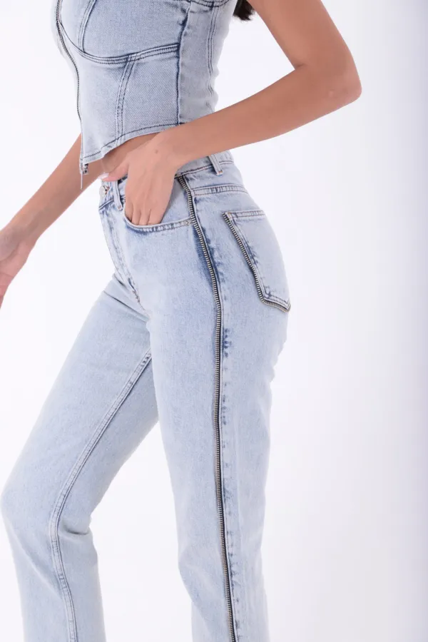 Şerit Fermuarlı Kot Pantolon 7004-08-(26-31)