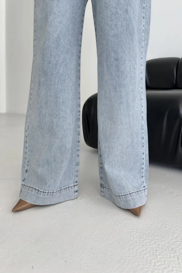 Elastic Waist Palazzo Jean 7076-08-(S-XL) Snow Light Blue