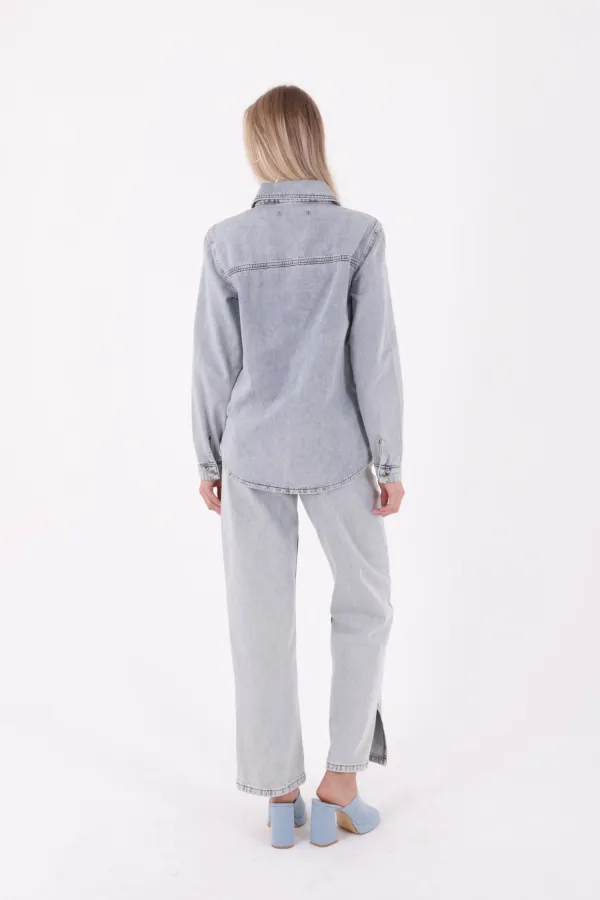 Çıtçıtlı Kot Gömlek  6013-08-(S-XL)