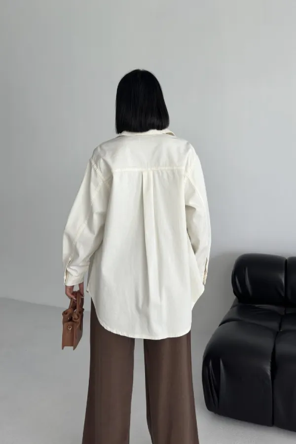 Oversize Denim Jacket with Buttons 6080-51-(S+L+3) Off White