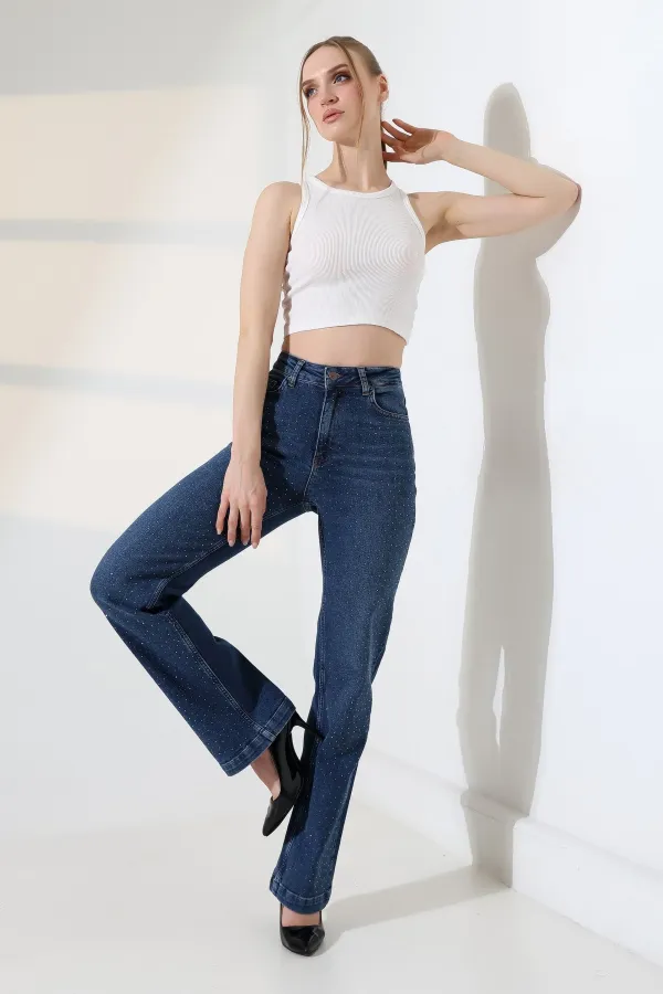 Serpme Taşlı Relax Kot Pantolon  7190-01-(27-32)