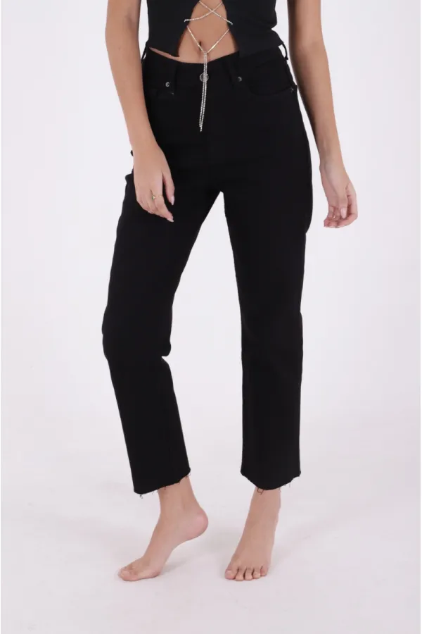 Fringe Ending High Waisted Mom Fit Jean 764-07-(24-25-6) Black