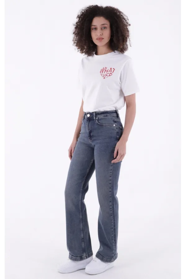 Dikişli Paça Bol Paça Relax Kot Pantolon  7026-02-(28-33)