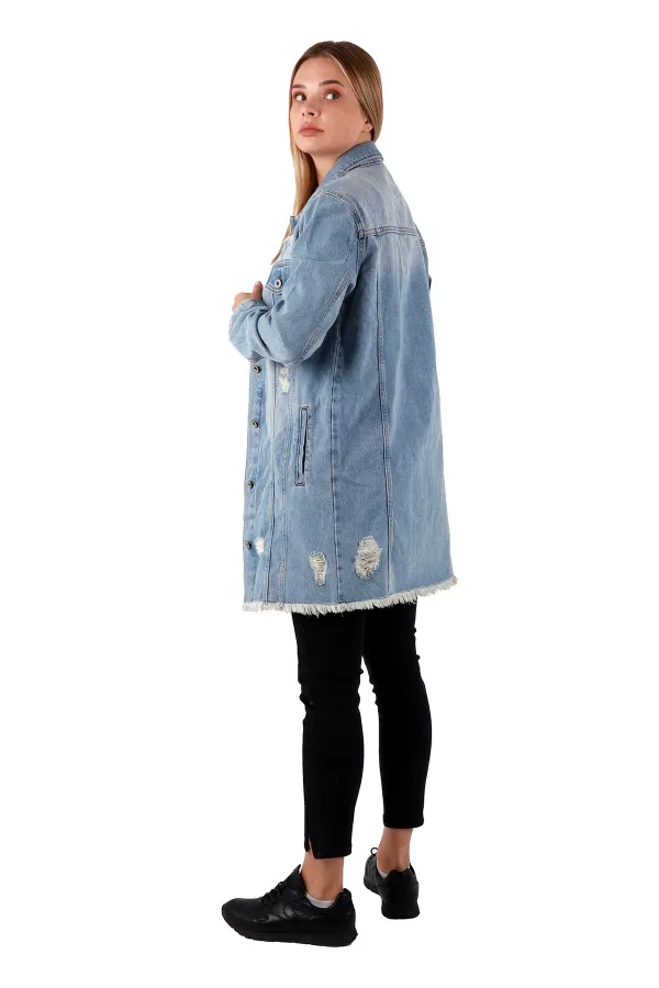 Fringe Finish Boyfriend Denim Jacket 679-42-(S-XL-6) Ice Blue - Tinted Fringe Finish Boyfriend Denim Jacket 679-42-(S-XL-6) Ice Blue - Tinted