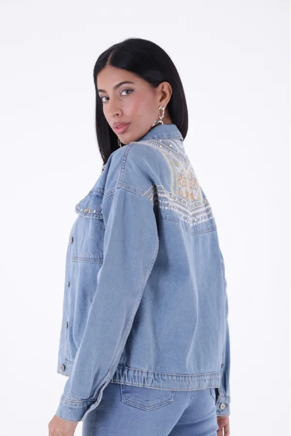 Sırtı Nakışlı Kot Ceket  634-06-(S-XL)