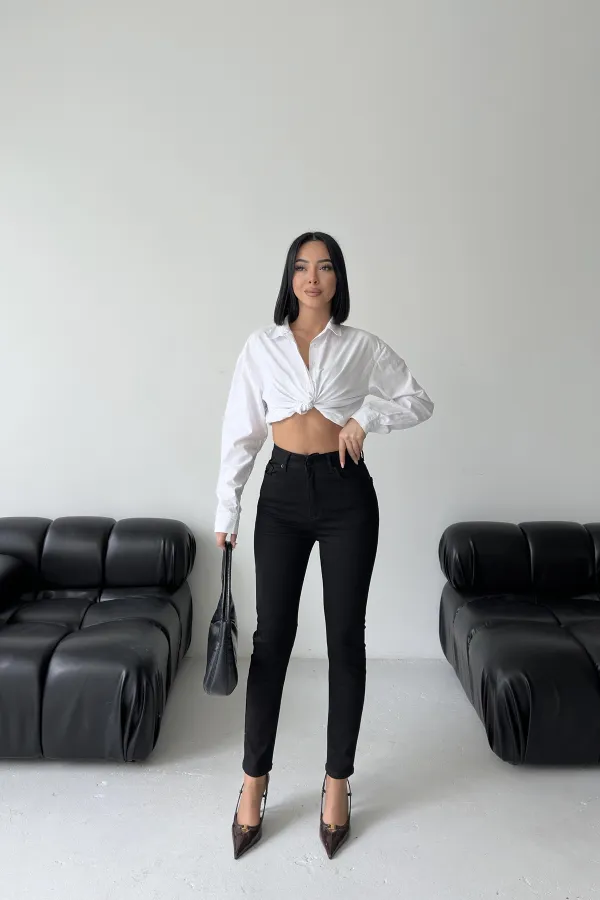 High Waisted Ankle Length Skinny Jean  815-07-(46-5) Black