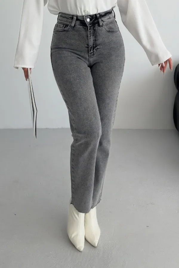 Fringe Ending High Waisted Mom Fit Jean 764-40-(26-29) ight Grey - Snow