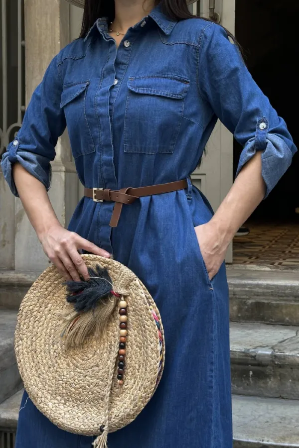 Düğmeli Uzun Elbise 3039-26-(S-XL) Düğmeli Uzun Elbise 3039-26-(S-XL)
