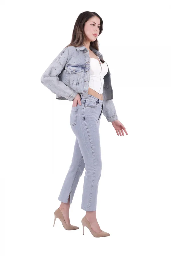 Paçası Yırtmaçlı Serpme Detaylı Mom Fit Jean  1769-08-(26-31)