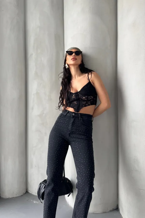 Serpme Yıldızlı Mom Fit Kot Pantolon  7040-23-(26-29)