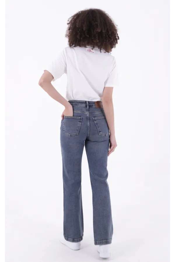 Stitched Hems Wide Leg Relaxed Jean  7026-02-(26-31) Dark Tinted Denim