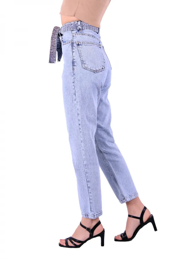 Yüksek Belli Kot Kemerli Mom Kot Pantolon  1896-08-(26-31)