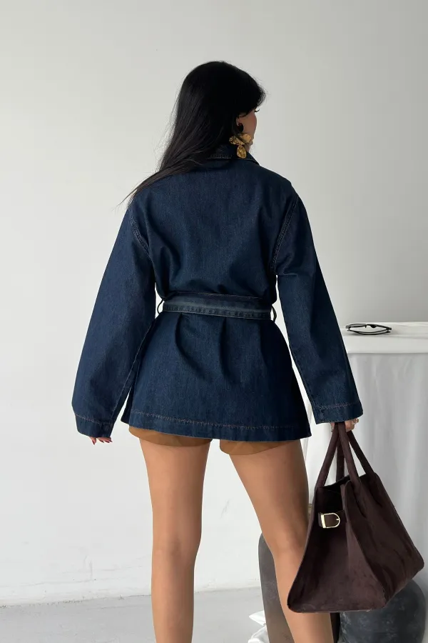 Belted Oversize Shirt 6250-19-(S-L-3) Dark Blue Intense Tinted