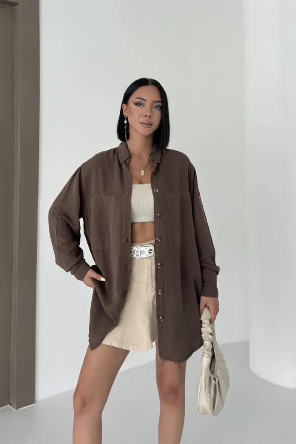 Uzun Tunik Keten Gömlek  HS611-78-(S-XL)