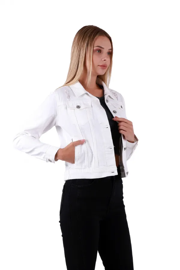 Short Denim Jacket 641-50-(S-L-5) White Short Denim Jacket 641-50-(S-L-5) White